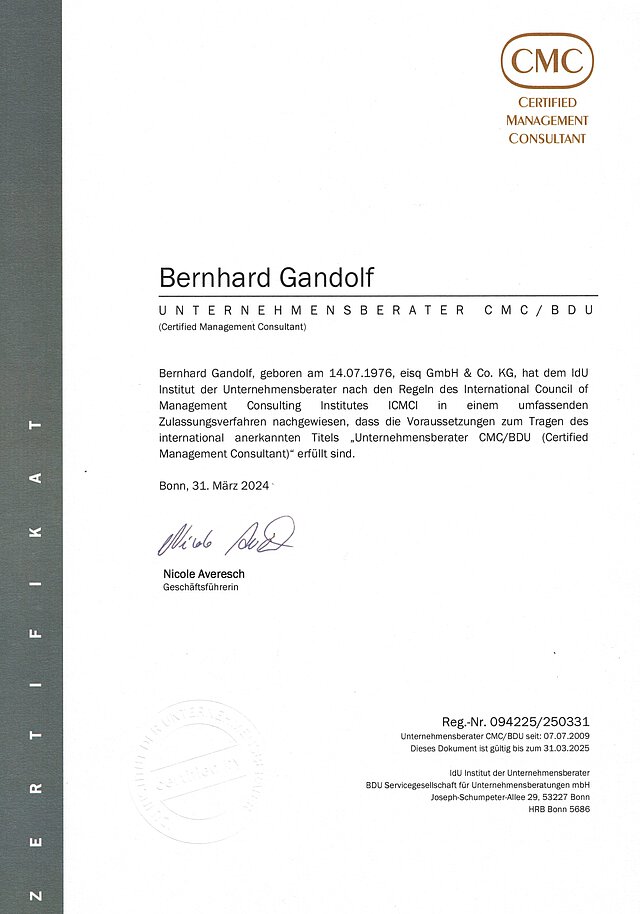 Bernhard Gandolf Certified Management Consultant seit 2009